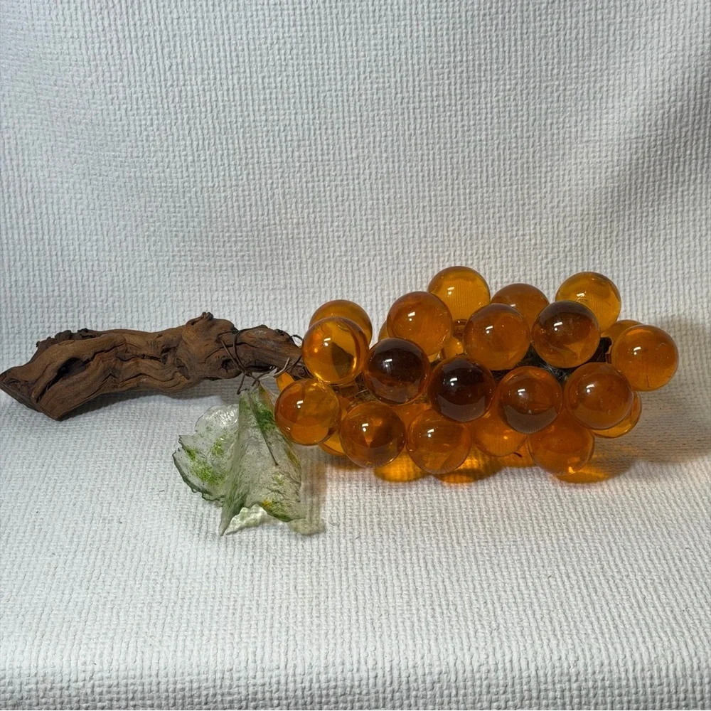 Mid Century Modern Lucite Grape Cluster on Driftwood -large Size